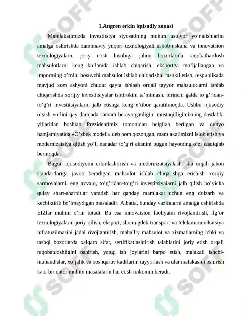 Angren Viloyati Erkin Iqtisodiy Zonasi 3