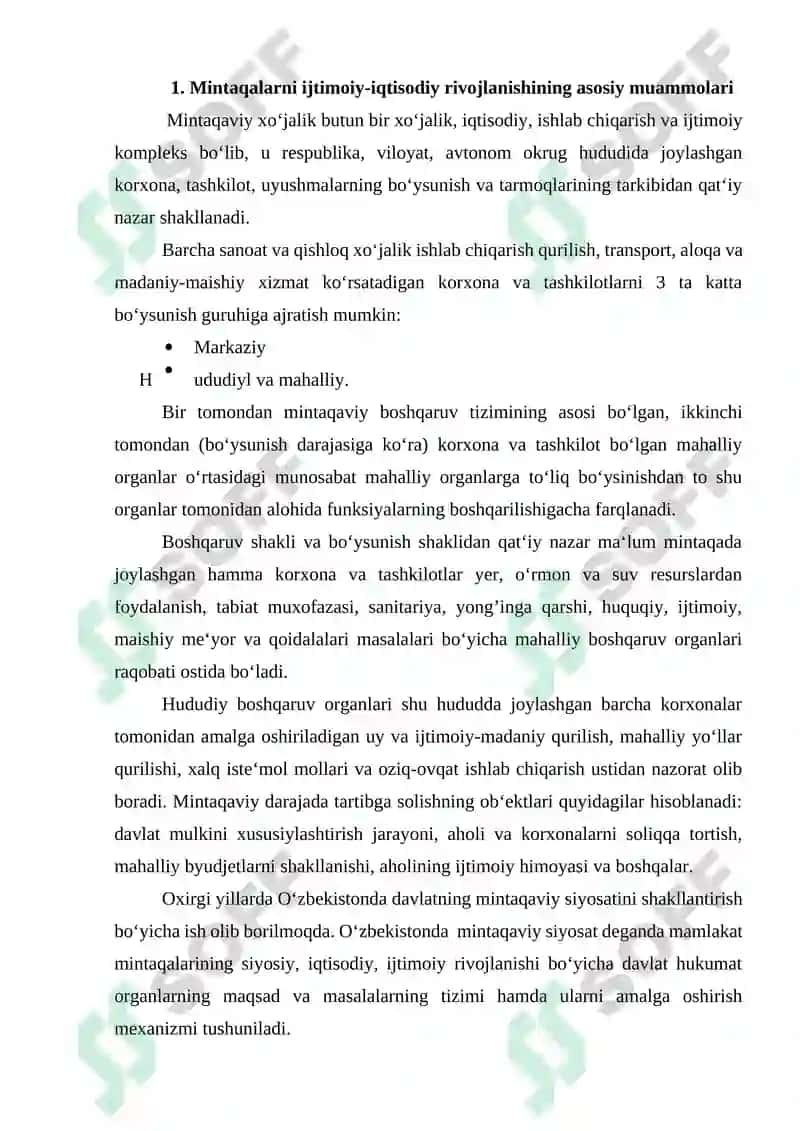 O‘zbekiston mintaqalari ijtimoiy-iqtisodiy rivojlanishining asosiy muammolari va yo‘nalishlarini aniqlash 3
