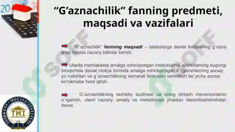 "G’aznachilik" fanning predmeti, maqsadlari va vazifalari 3