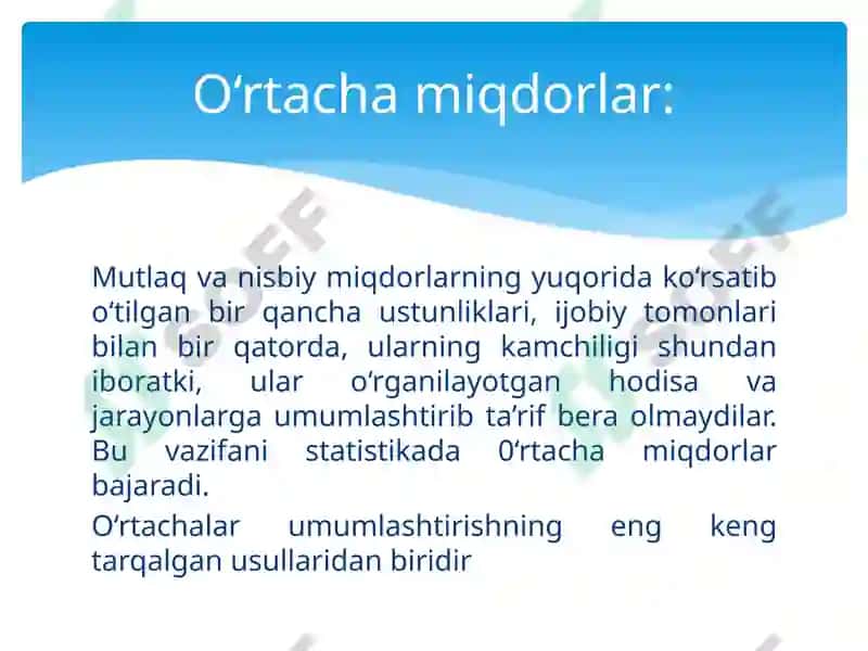 Statistik ko‘rsatkichlar. O‘rtacha miqdorlar. Variatsiya ko‘rsatkichlari 3