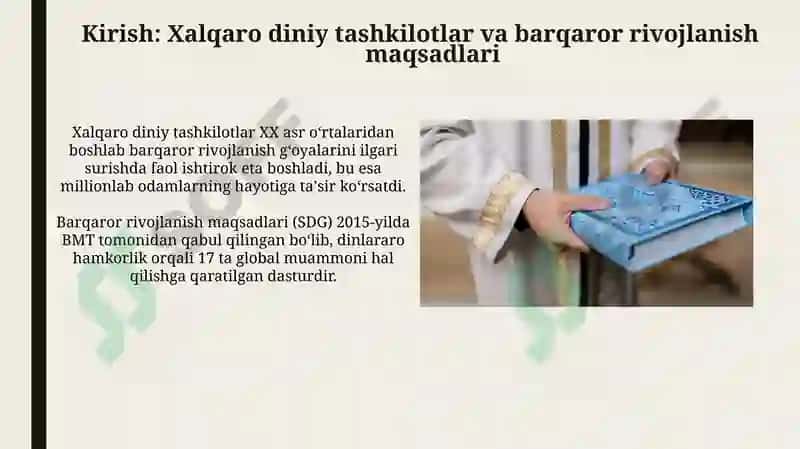 Xalqaro diniy tashkilotlar tarixi va ularning barqaror rivojlanish maqsadlariga qo‘shayotgan hissasi 3