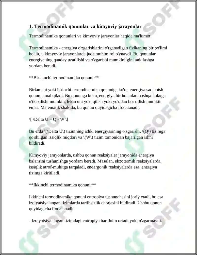 NOMUVOZANAT JARAYONLAR TERMODINAMIKASI VA KIMYOVIY KINETIKA ÒRTASIDAGI JARAYONLAR 3