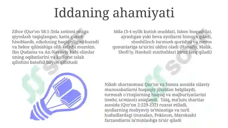 Islom huquqida oila, nikoh, taloq, idda, zihor tushunchalarini ta'riflash 3