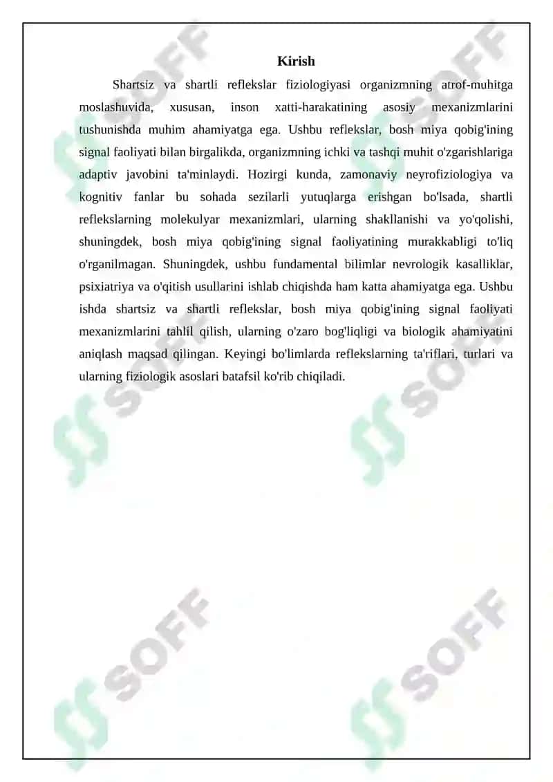 Shartsiz va shartli reflekslar. Bosh miya yarimsharlari poʻstlogʻining signal folyati 3