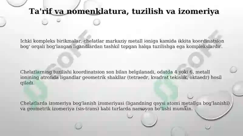 Ichki kompleks birikmalar.Xelatlar 3