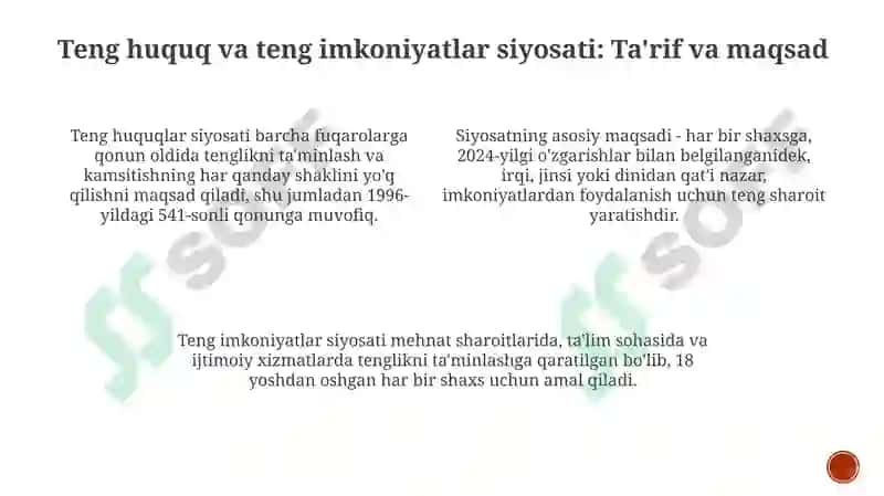 Teng huquq va imkoniyatlar siyosati 3