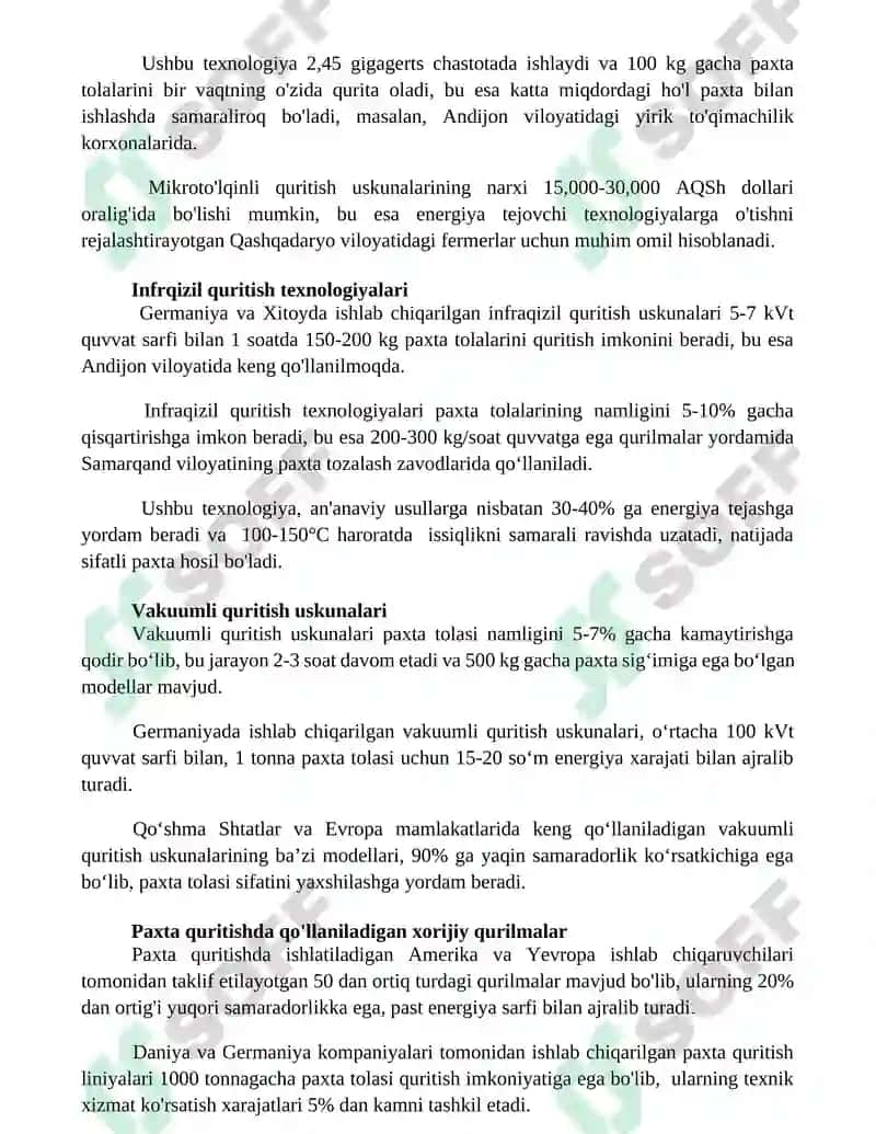 Paxta quritishda qo'llaniladigan xorijiy quritish uskunalari 3