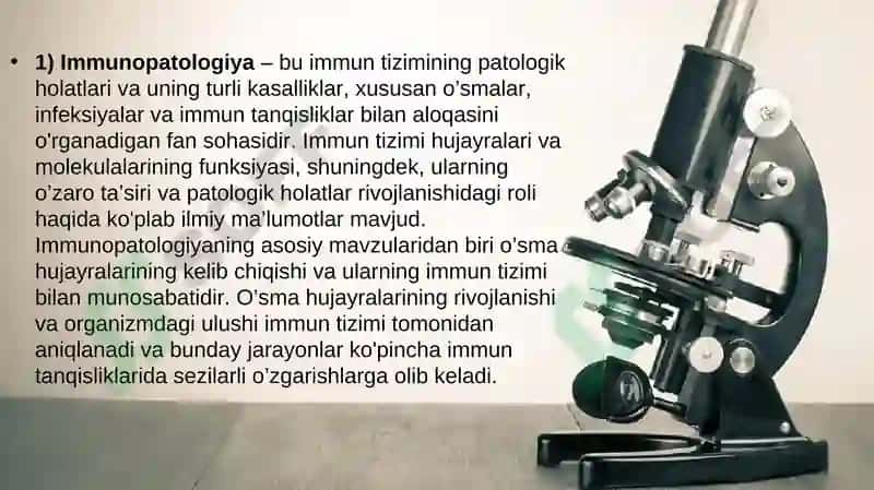 Immunopatologiya o’sma hujayralarining kelib chiqishidagi ahamiyati. Immun tanqisliklarda opportunistik infeksiyalar boshqarilishining molekulyar mexanizmi 3