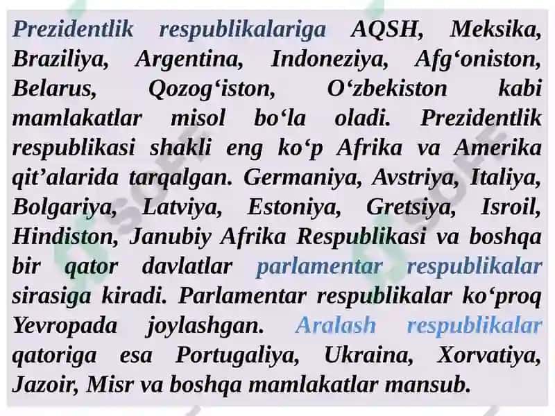 Mamlakatlarning boshqaruv shakli va davlat tuzilishi 3