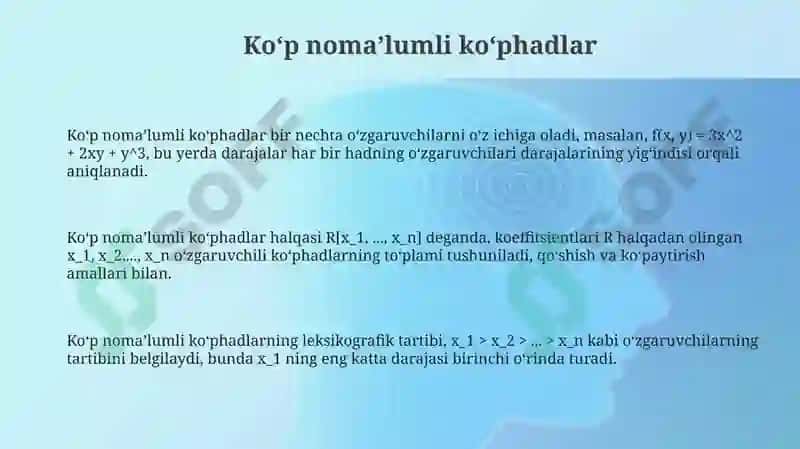 Koʻp nomaʼlumli koʻphadlar 3