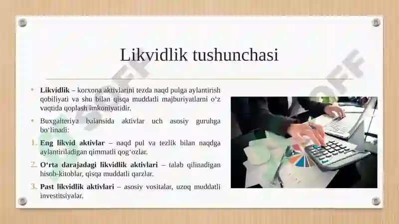 Buxgalteriya balanisining likvidligi va korxona to‘lov layoqatining tahlili 3