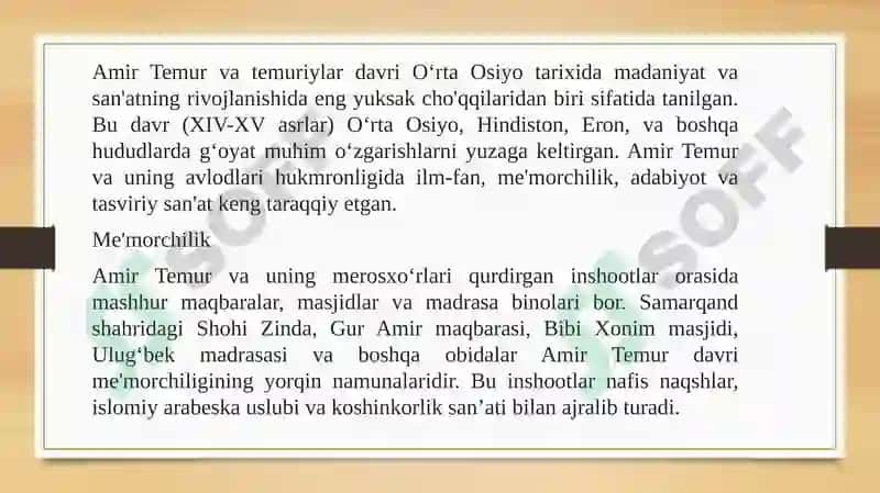 Amir Temur va Temuriylar davri madaniyat va san'at 3
