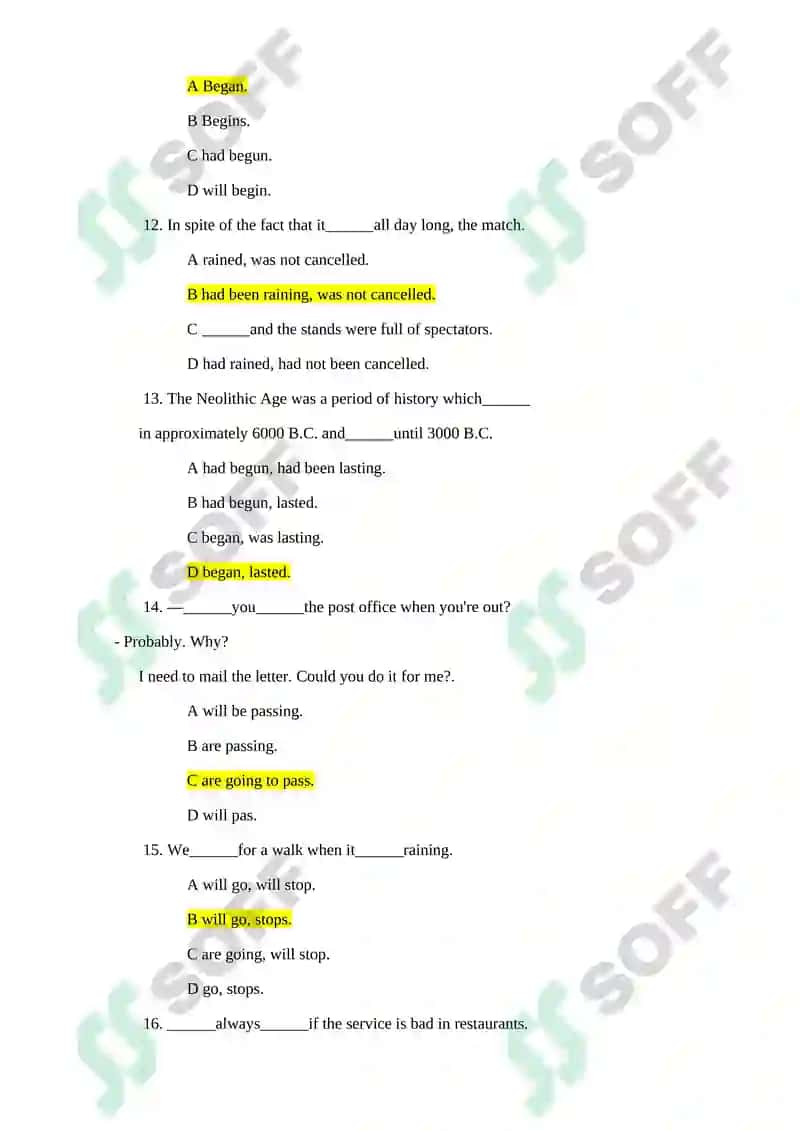 Verb Tenses Practice Questions 3