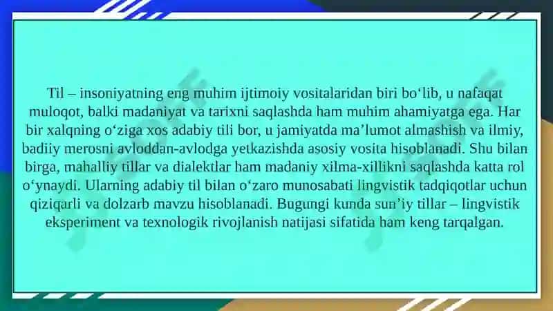 Adabiy til va mahalliy tillar. Sunʼiy tillar 3