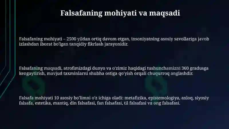 Falsafaning boshqa fanlardan oʻziga xos jihatlari 3