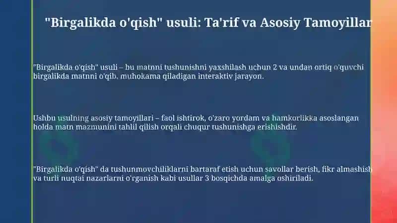 "Birgalikda oʻqiymiz metodidan foydalanish" 3