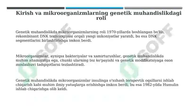Mikroorganizmlarnigenmuhandisligidaqoʻllanishi 3