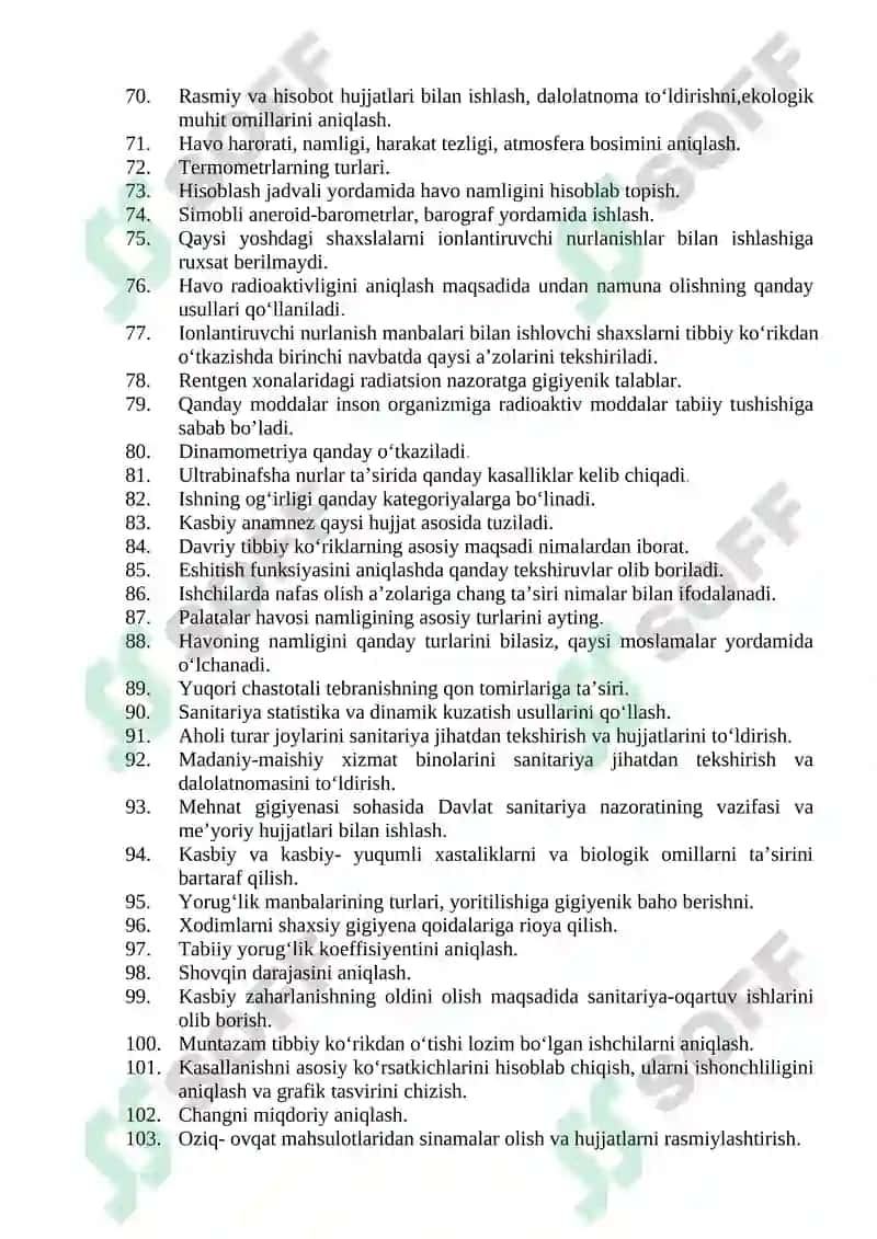 Tibbiy-profilaktika ishi (Sanitar vrach yordamchilari uchun) bo‘yicha shakllantirilgan og‘zaki savollar ro‘yxati 3