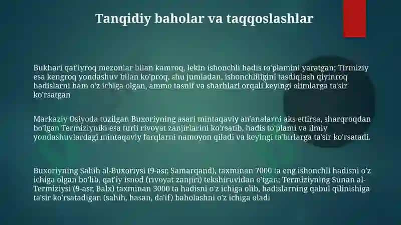Imom Buxoriy va Termiziyning hadis ilmiga qoʻshgan hissalarining qiyosiy tahlili 3
