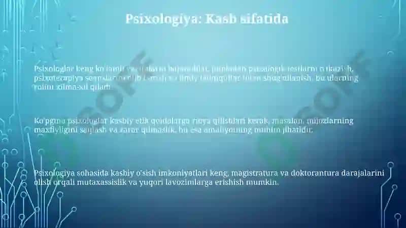 Psixologiya: Kasbiy yo'l va imkoniyatlar 3