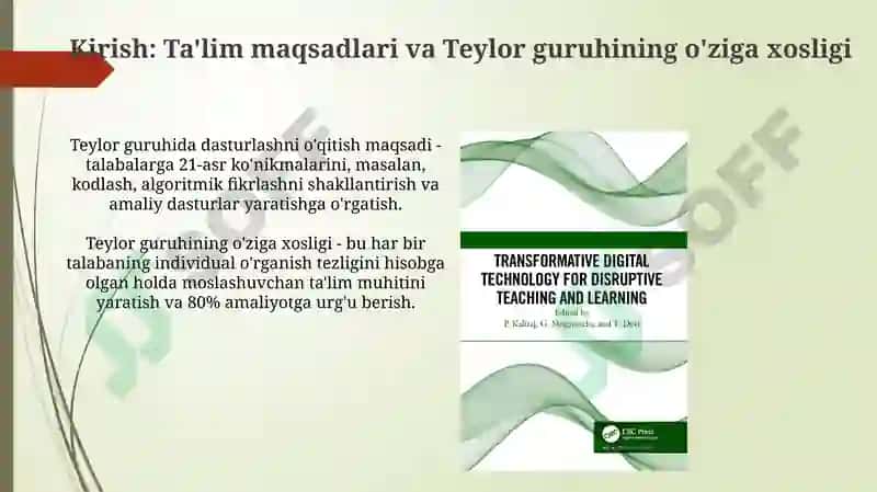 Teylor guruhida aplikatsiya qilishga o'rganish 3