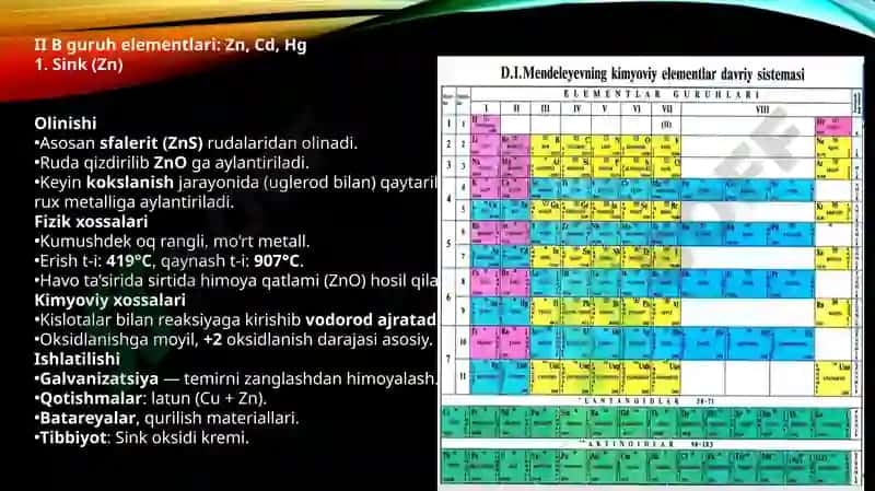 II B guruhelementlari: Zn 3