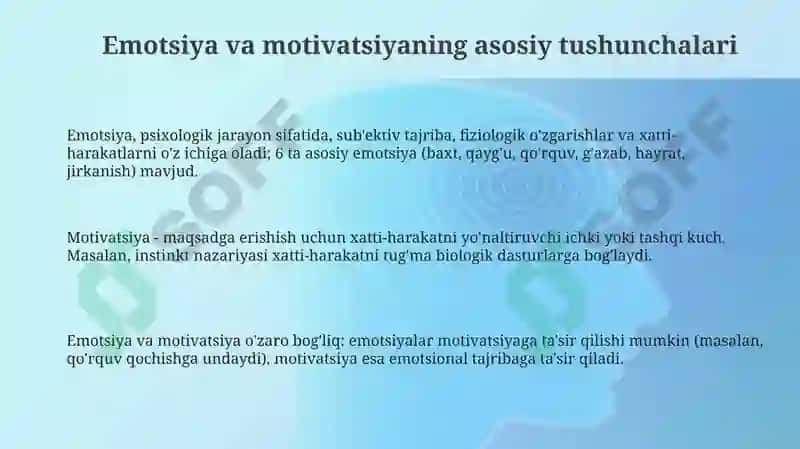 Emotsiya va motivatsiyaning asosiy tushunchalari 3