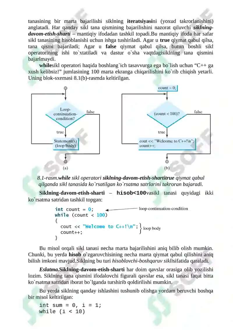 Takrorlanish operatori, while – old-shartli va do-while –so‘ng shartli takrorlash operatorlari 3
