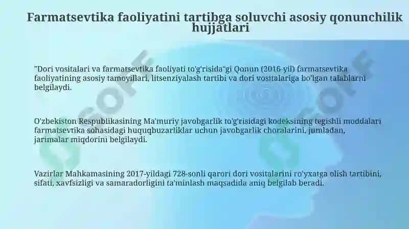 Farmatsevtika faoliyatini muvofiqlashtiruvchi qonun xujjatlari 3