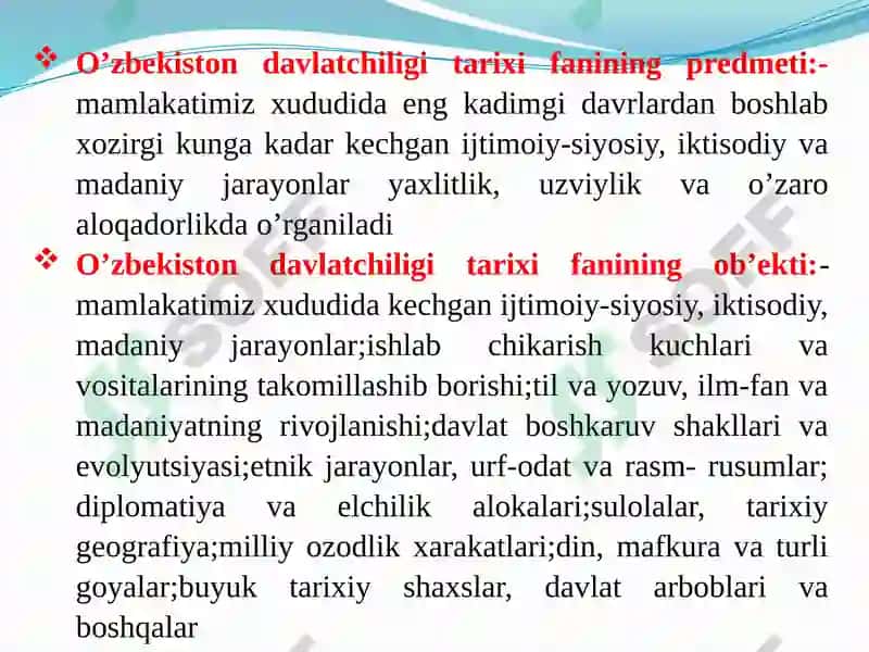 O’zbekiston davlat chiqarilgan tarix fanining ma’ruza mavzulari 3