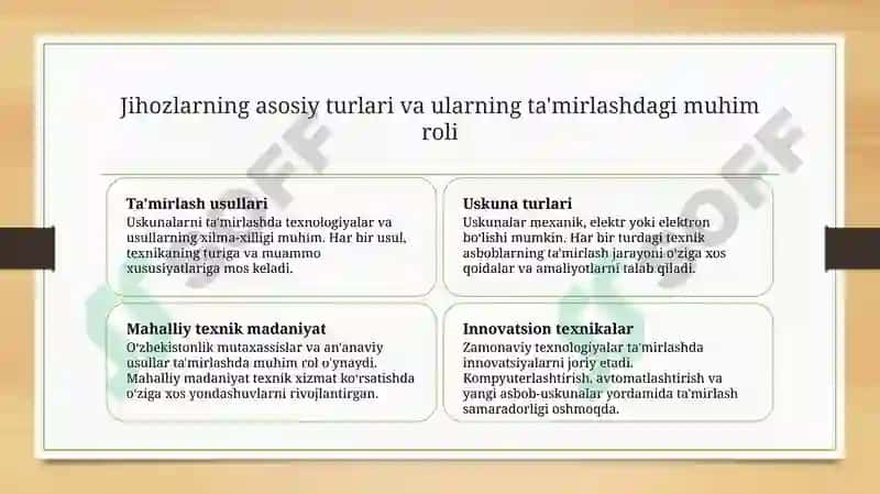 Jihozlarning asosiy turlari va ularning ta'mirlashdagi muhim roli 3