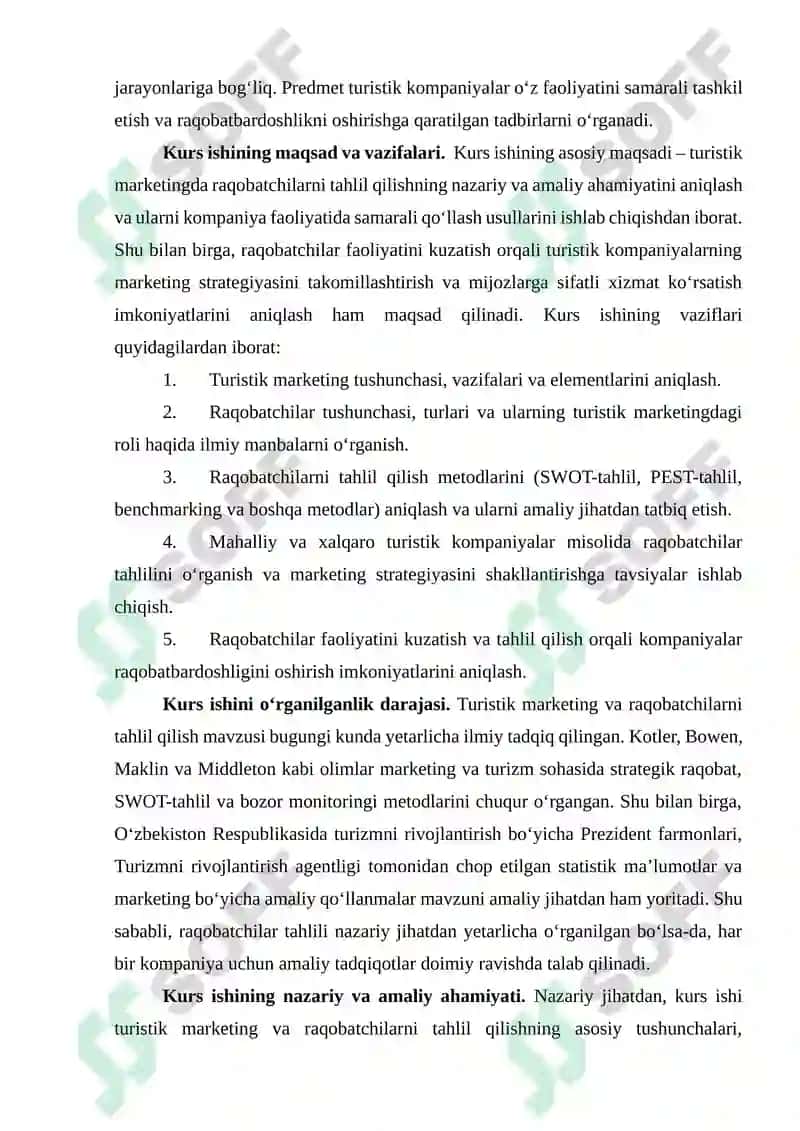 TURISTIK MARKETINGDA RAQOBATCHILARNI TAHLIL QILISHNING AMALIY AHAMIYATI. 3
