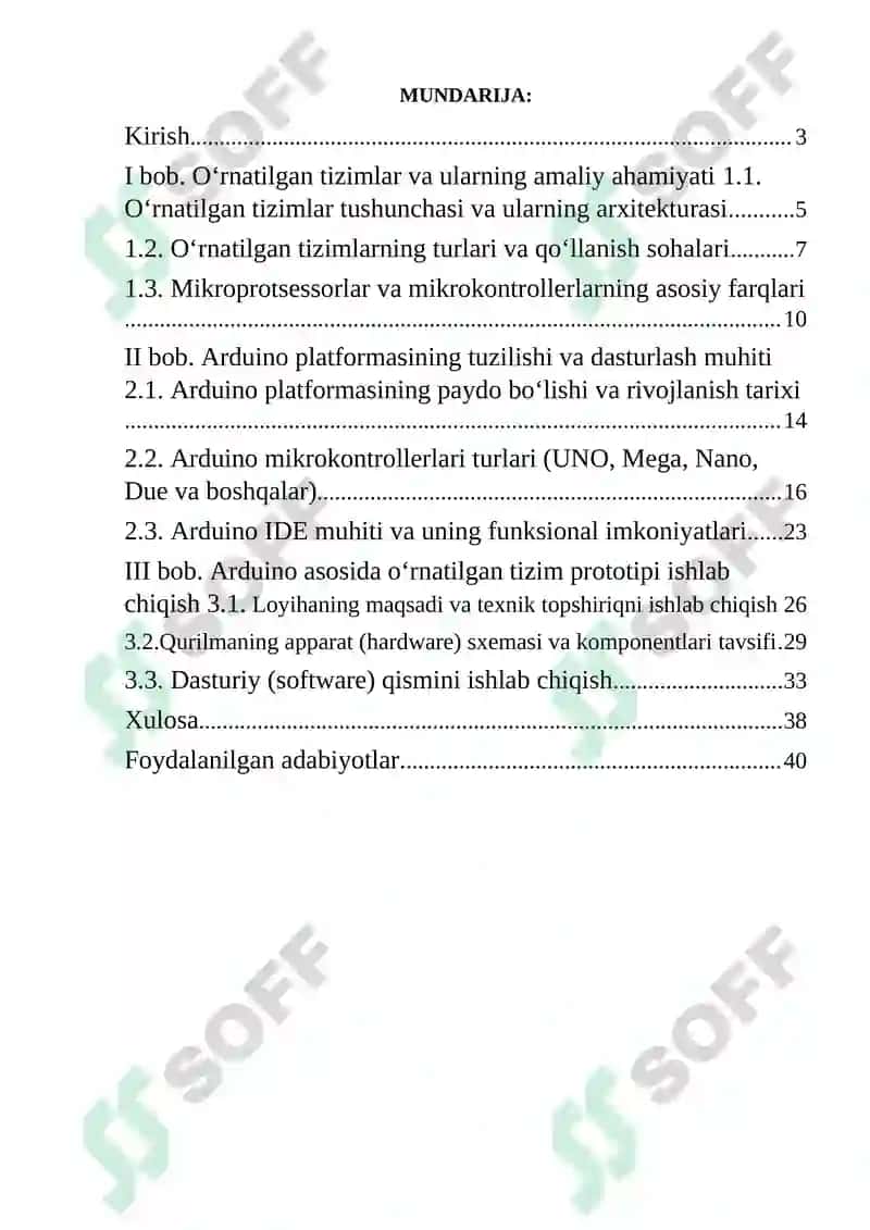 Arduino platformasi va o'rnatilgan tizimlarni prototiplash KURS ISHI 3