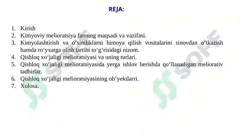 Qishloq xo‘jaligi kimyoviy melioratsiya fani predmeti.  Qishloq xo‘jaligi melioratsiyasining turlari 3