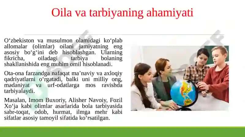 ALLOMALAR АSАRLАRIDА ОILА VА ОILАDА BОLАLАR TАRBIYASIGА MUNОSАBАT. BOLALARNI MILLIY G‘URUR VA MILLIY IFTIXOR RUHIDA TARBIYALASH. 3