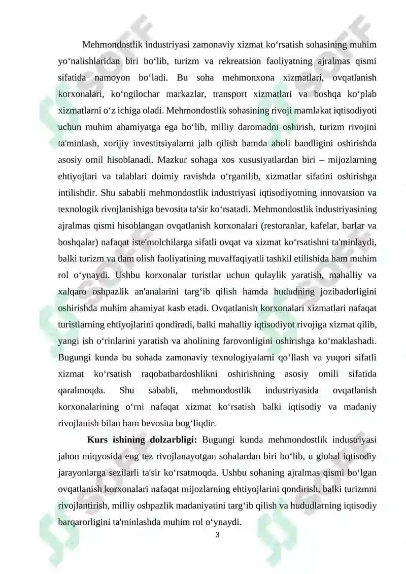 "MEHMONDO‘STLIK INDUSTRIYASIDA OVQATLANISH KORXONALARINING O‘RNI" 3