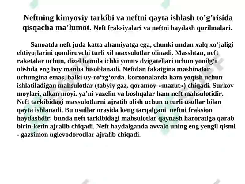 Neft Kimyosi va Neftni Qayta Ishlash 3