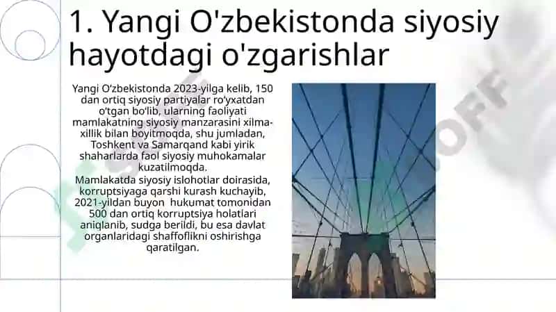 Yangi Ózbekiston ijtimoiy siyosiy iqtisodiy va madaniy hayotida rol berayotgan ózgarishlar 3