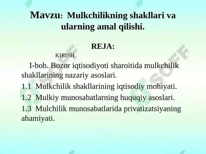 Mulkchilikning shakllari va ularning amal qilishi 3