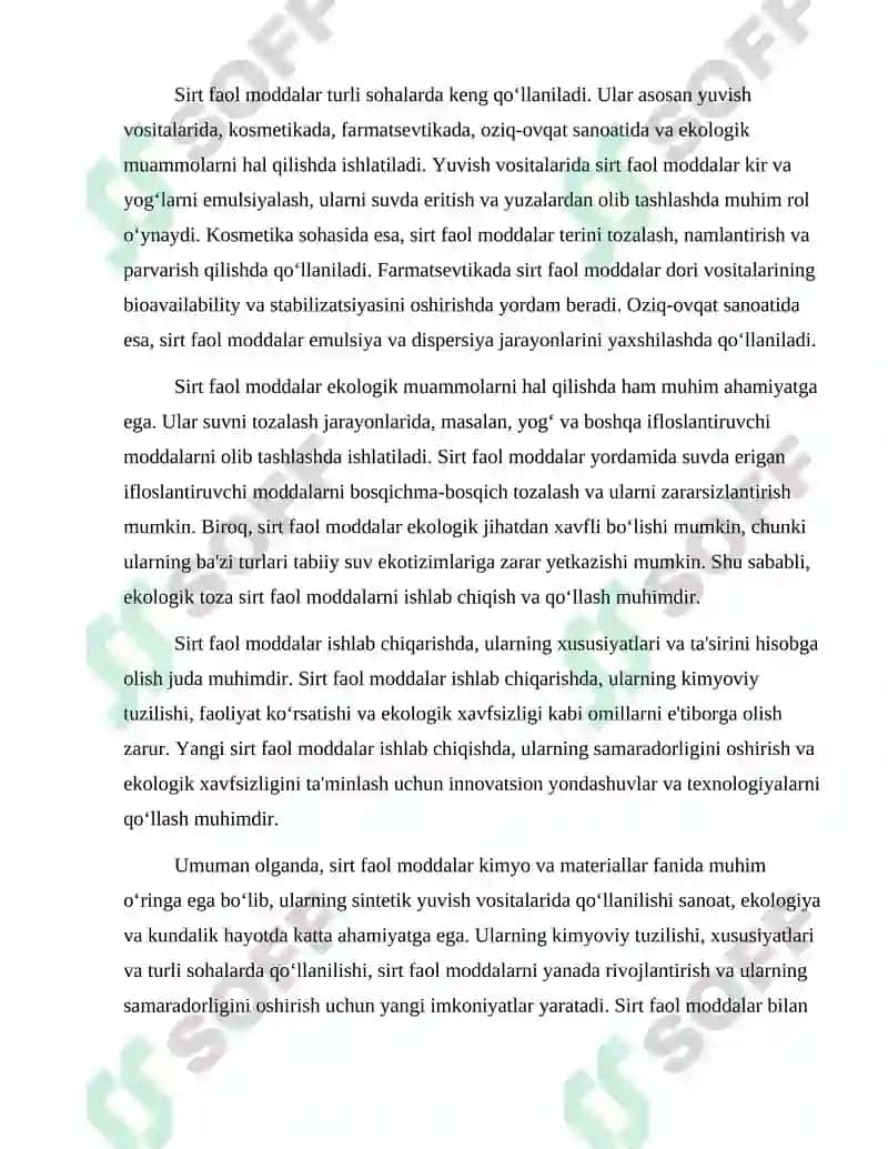 Sirt faol moddalarning sintetik yuvish vositalarini ishlab chiqarish 3