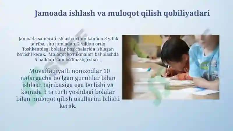 Maktabgacha ta’lim tashkiloti tarbiyachisiga qo’yilgan Malaka talablari 3
