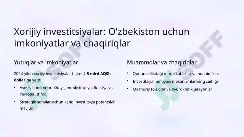 Xorijiy investitsiyalarni jalb qilish mexanizmlarini takomillashtirish 3