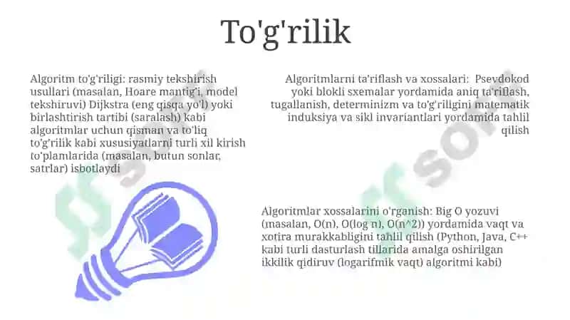 Algoritm tarifini va hususiyatlarini o'rganish 3