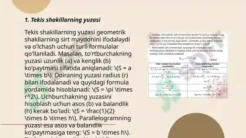 Tekis shakillarning geometrik xarakteristikasi 3