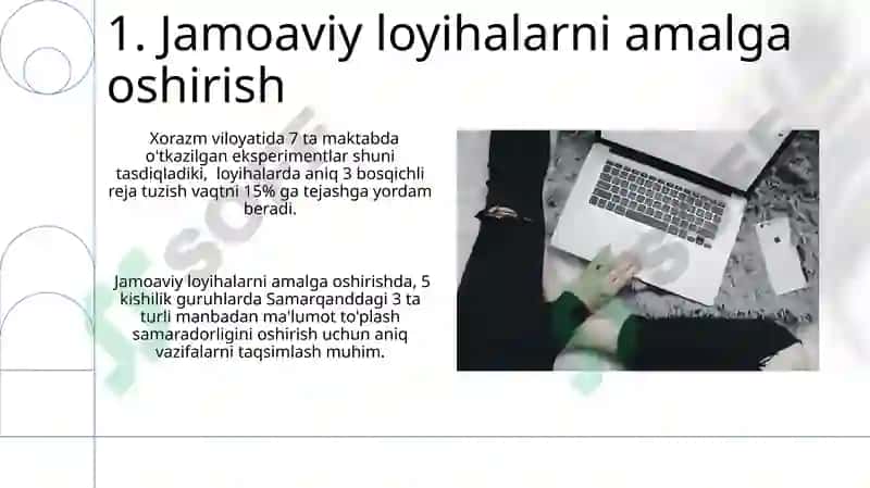Juftlik,kichik guruhlar,jamoada o'quv loyihalarini tayyorlash 3