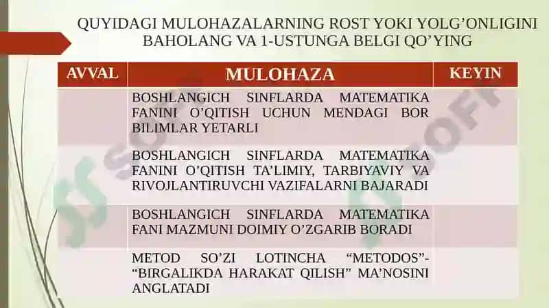 BOSHLANG’ICH SINFLARDA MATEMATIKA O’QITISH METODIKASI 3