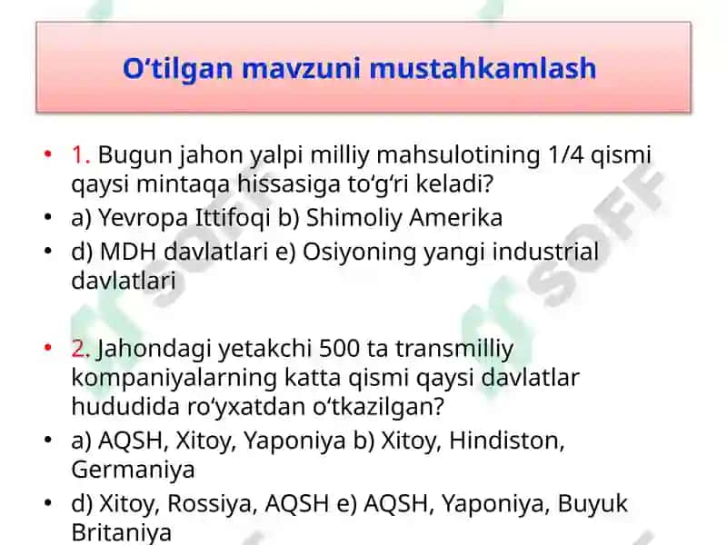 Amaliy mashg'ulot - Jahon xo'jaligi va uning tarkibini o'rganish 3