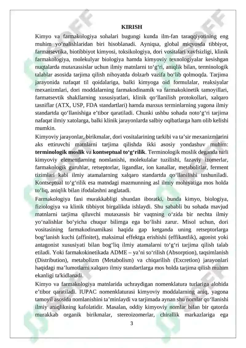 Kimyo va formakologiya sohalariga oid matnlar tarjimasi 3