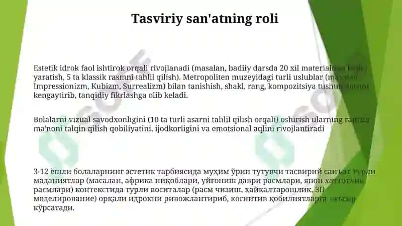 Tasviriy San'at va Sezgilar Rivojlanishi 3