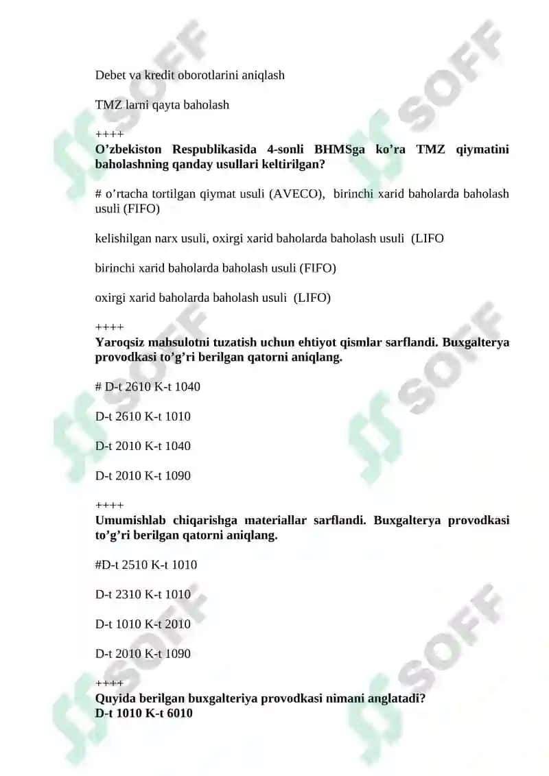 Buxalteriya fanidan yakuniy bosqichiga tushadigan savollar. 3
